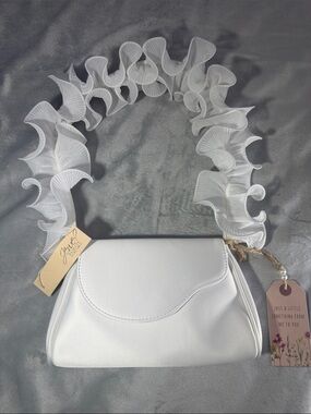 Jewel Badgley Mischka White Ruffle-Handle Mini Shoulder Bag